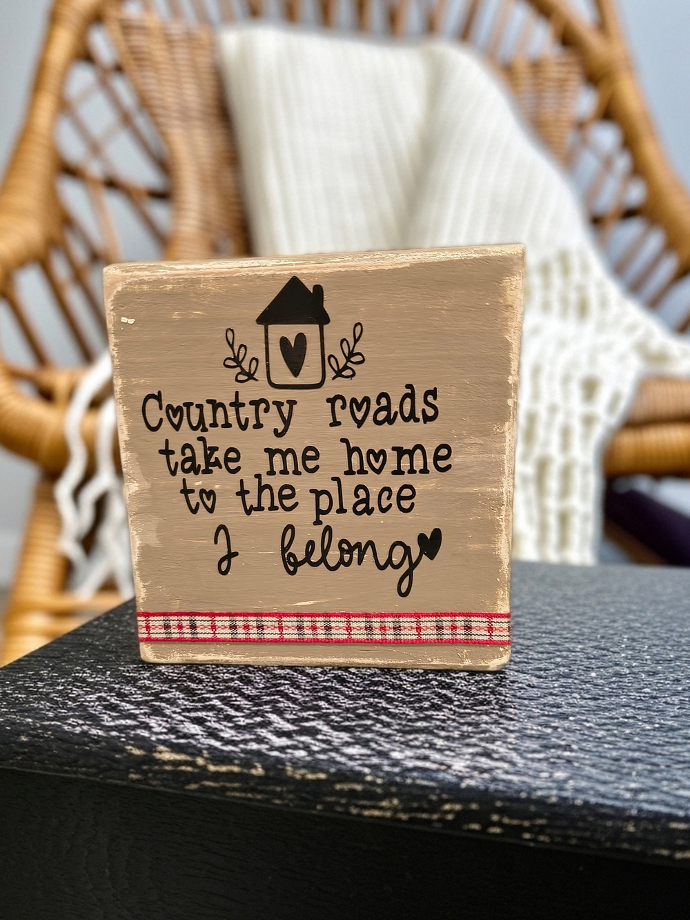 Country Roads Beige Decorative Wooden Block Sign - Unbranded